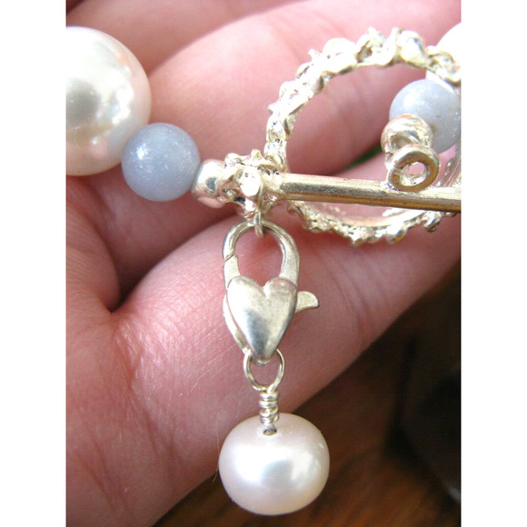New Natural Blue Quartz Crystal & Pearl Bracelet w/ Sterling Silver Pearl Accent - Picture 5 of 7